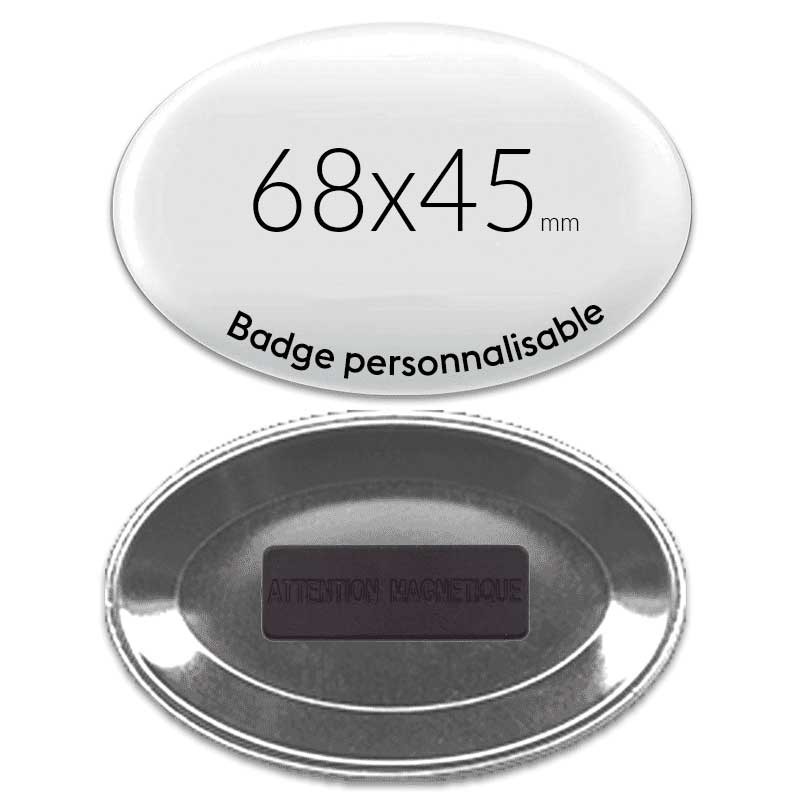 Badge aimanté ovale aimanté avec 2 aimants de 68x45mm